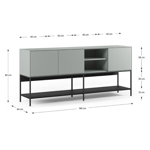 Buffet, Meuble De Rangement Aspect Bois Avec 3 Portes Coloris Vert, Pieds En Métal Noir