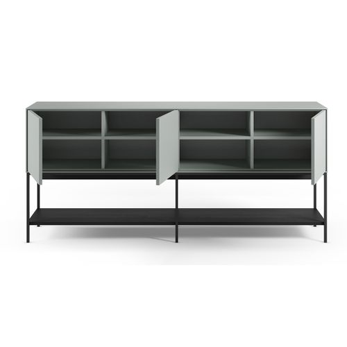 Buffet, Meuble De Rangement Aspect Bois Avec 3 Portes Coloris Vert, Pieds En Métal Noir