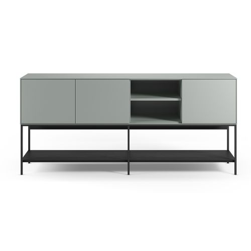 Buffet, Meuble De Rangement Aspect Bois Avec 3 Portes Coloris Vert, Pieds En Métal Noir
