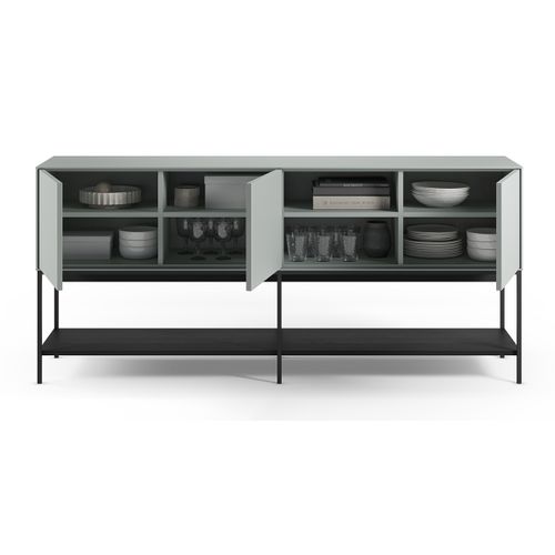 Buffet, Meuble De Rangement Aspect Bois Avec 3 Portes Coloris Vert, Pieds En Métal Noir