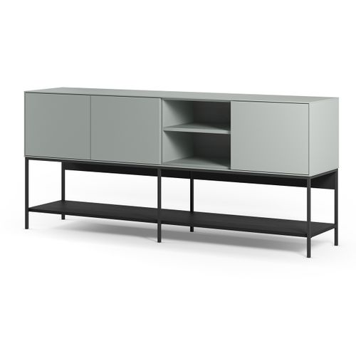 Buffet, Meuble De Rangement Aspect Bois Avec 3 Portes Coloris Vert, Pieds En Métal Noir