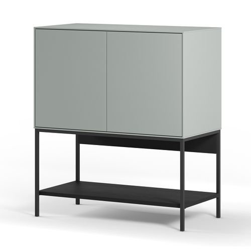 Buffet, Meuble De Rangement Aspect Bois Avec 2 Portes Coloris Vert, Pieds En Métal Noir