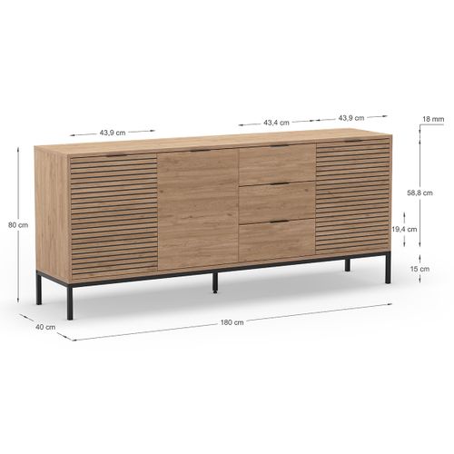 Meuble TV, Meuble De Salon Avec 3 Tiroirs Et 3 Portes Aspect Bois Coloris Naturel