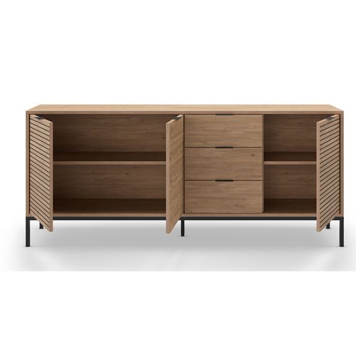 Meuble TV, Meuble De Salon Avec 3 Tiroirs Et 3 Portes Aspect Bois Coloris Naturel