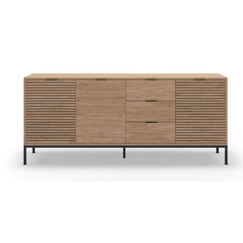 Meuble TV, Meuble De Salon Avec 3 Tiroirs Et 3 Portes Aspect Bois Coloris Naturel