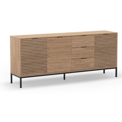 Meuble TV, Meuble De Salon Avec 3 Tiroirs Et 3 Portes Aspect Bois Coloris Naturel