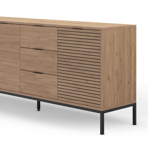 Meuble TV, Meuble De Salon Avec 3 Tiroirs Et 3 Portes Aspect Bois Coloris Naturel