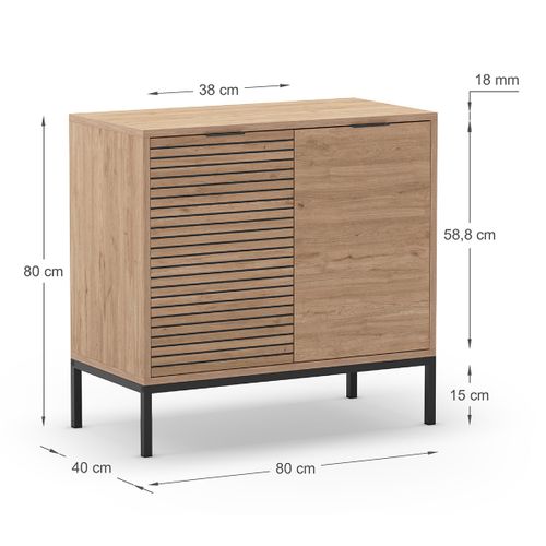 Buffet, Meuble De Rangement Avec 2 Portes Aspect Bois Coloris Naturel, Pieds En Métal Coloris Noir