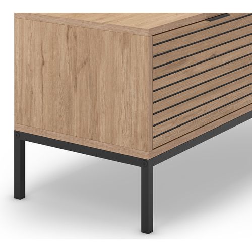 Meuble TV, Meuble De Salon Avec 2 Tiroirs Aspect Bois Coloris Naturel, Pieds En Métal Coloris Noir