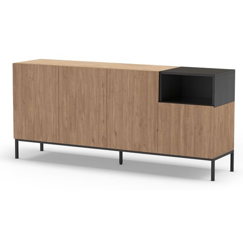 Buffet, Commode Rectangulaire Avec 4 Portes Aspect Bois Coloris Naturel, Noir