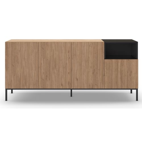Buffet, Commode Rectangulaire Avec 4 Portes Aspect Bois Coloris Naturel, Noir