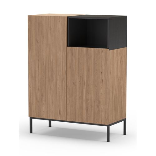 Buffet, Meuble De Rangement Aspect Bois Coloris Naturel Et Noir Avec 2 Portes