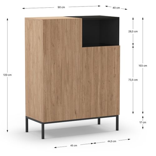 Buffet, Meuble De Rangement Aspect Bois Coloris Naturel Et Noir Avec 2 Portes