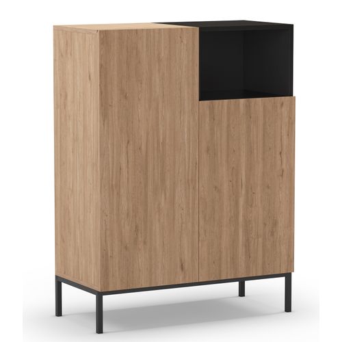 Buffet, Meuble De Rangement Aspect Bois Coloris Naturel Et Noir Avec 2 Portes
