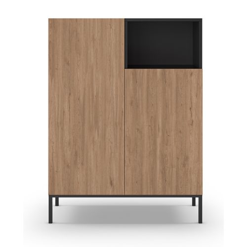 Buffet, Meuble De Rangement Aspect Bois Coloris Naturel Et Noir Avec 2 Portes