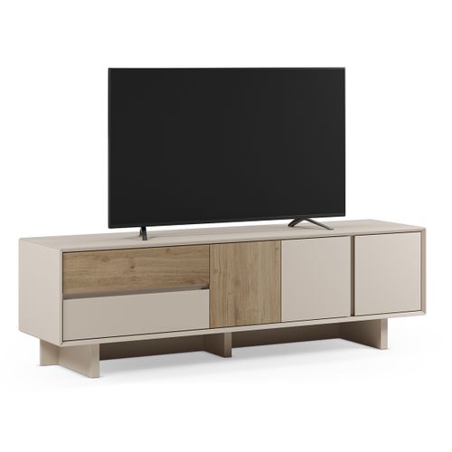 Meuble TV, Meuble De Salon Avec 3 Portes Et 2 Tiroirs Aspect Bois Coloris Chêne, Blanc
