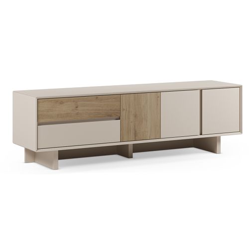 Meuble TV, Meuble De Salon Avec 3 Portes Et 2 Tiroirs Aspect Bois Coloris Chêne, Blanc