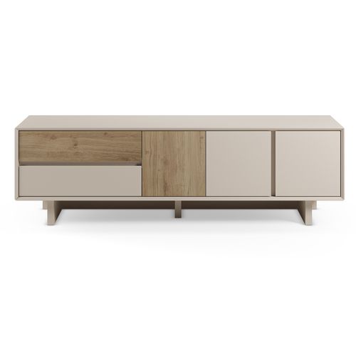 Meuble TV, Meuble De Salon Avec 3 Portes Et 2 Tiroirs Aspect Bois Coloris Chêne, Blanc