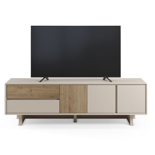 Meuble TV, Meuble De Salon Avec 3 Portes Et 2 Tiroirs Aspect Bois Coloris Chêne, Blanc