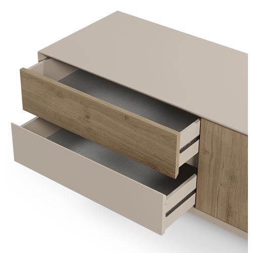 Meuble TV, Meuble De Salon Avec 3 Portes Et 2 Tiroirs Aspect Bois Coloris Chêne, Blanc