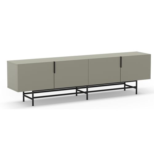 Meuble TV, Meuble De Salon Aspect Bois Coloris Vert Et Pieds En Métal Noir