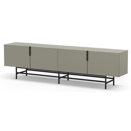 Meuble TV, Meuble De Salon Aspect Bois Coloris Vert Et Pieds En Métal Noir