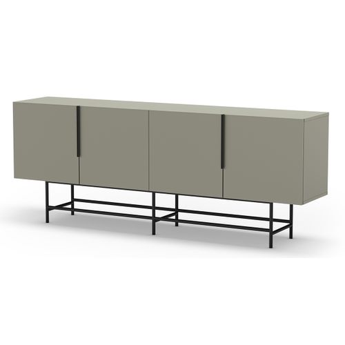 Meuble TV, Meuble De Salon Aspect Bois Coloris Vert Et Pieds En Métal Noir