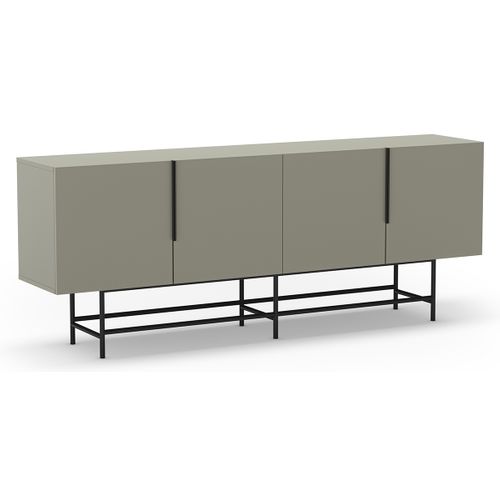 Meuble TV, Meuble De Salon Aspect Bois Coloris Vert Et Pieds En Métal Noir