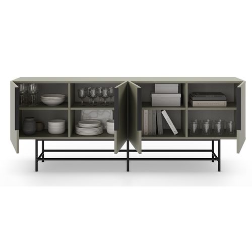 Meuble TV, Meuble De Salon Aspect Bois Coloris Vert Et Pieds En Métal Noir