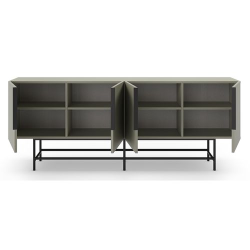 Meuble TV, Meuble De Salon Aspect Bois Coloris Vert Et Pieds En Métal Noir