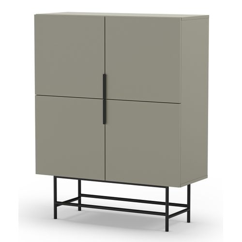 Buffet, Meuble De Rangement Avec 4 Portes Aspect Bois Coloris Vert, Pieds En Métal Noir