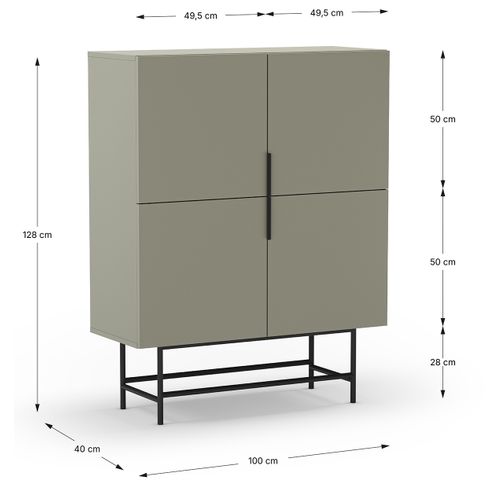 Buffet, Meuble De Rangement Avec 4 Portes Aspect Bois Coloris Vert, Pieds En Métal Noir