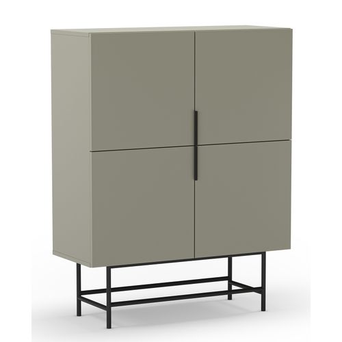 Buffet, Meuble De Rangement Avec 4 Portes Aspect Bois Coloris Vert, Pieds En Métal Noir