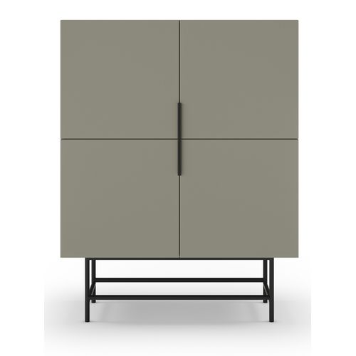 Buffet, Meuble De Rangement Avec 4 Portes Aspect Bois Coloris Vert, Pieds En Métal Noir