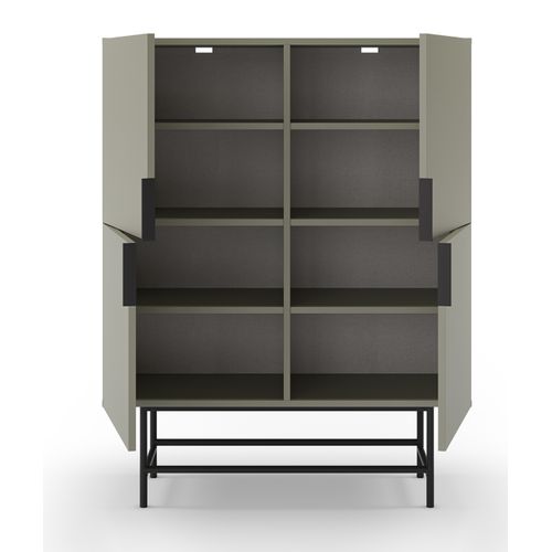 Buffet, Meuble De Rangement Avec 4 Portes Aspect Bois Coloris Vert, Pieds En Métal Noir