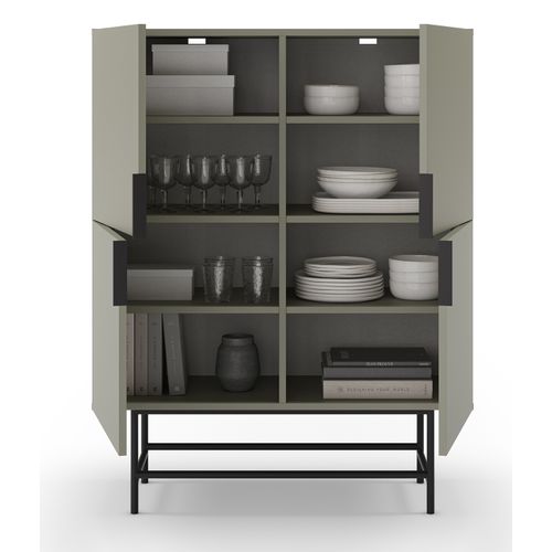 Buffet, Meuble De Rangement Avec 4 Portes Aspect Bois Coloris Vert, Pieds En Métal Noir