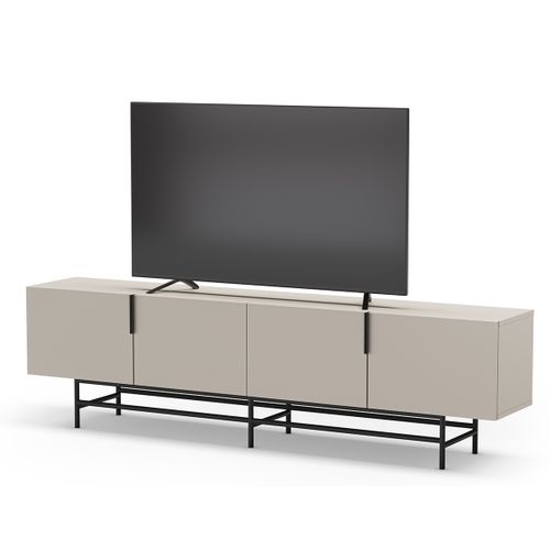Meuble TV, Meuble De Salon Aspect Bois Coloris Crème, Pieds En Métal Noir