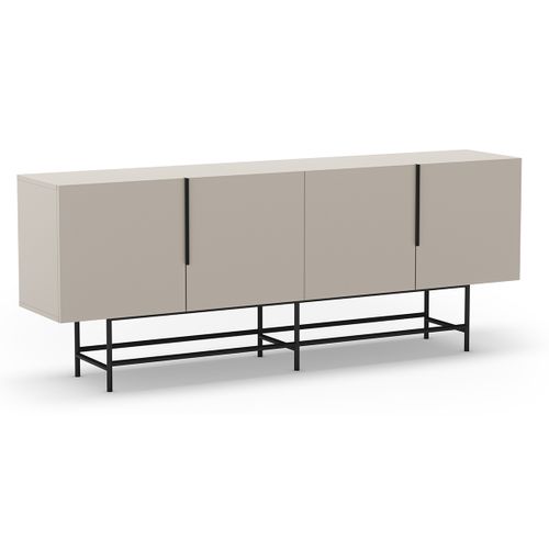 Meuble TV, Meuble De Salon Aspect Bois Coloris Crème, Pieds En Métal Noir