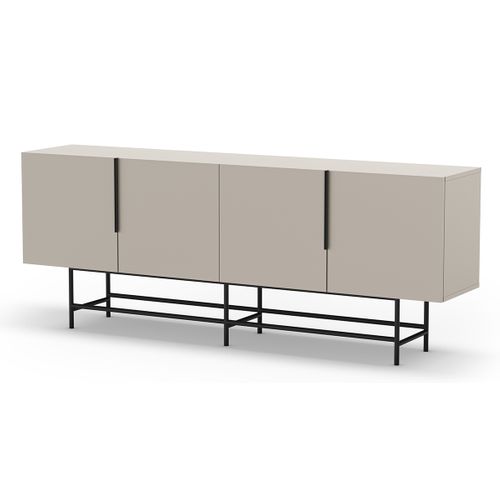 Meuble TV, Meuble De Salon Aspect Bois Coloris Crème, Pieds En Métal Noir