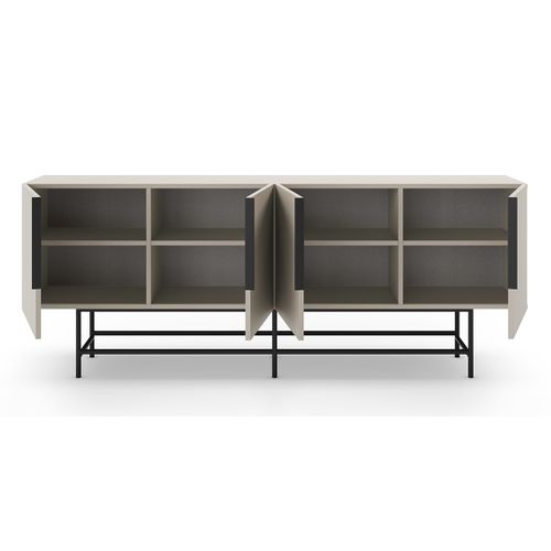 Meuble TV, Meuble De Salon Aspect Bois Coloris Crème, Pieds En Métal Noir