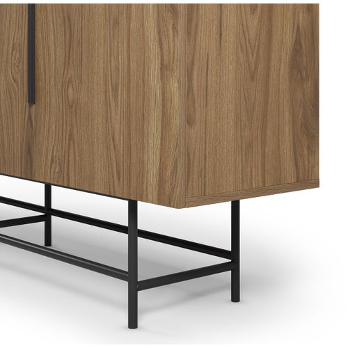 Buffet, Meuble De Rangement Aspect Bois Coloris Chêne Et Pieds En Métal Noir