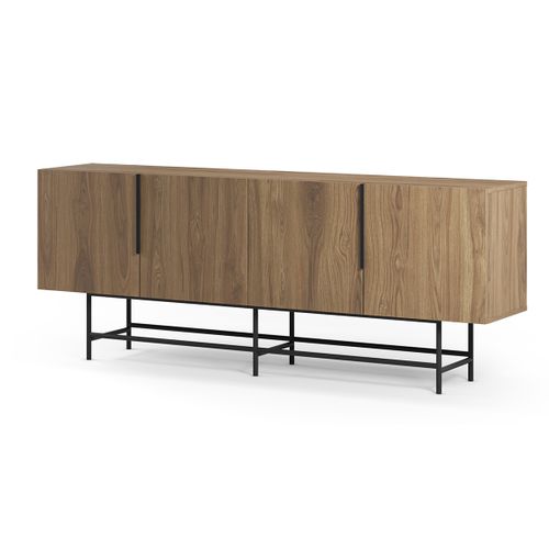 Buffet, Meuble De Rangement Aspect Bois Coloris Chêne Et Pieds En Métal Noir