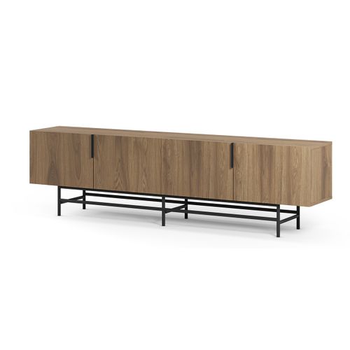 Meuble TV, Meuble De Salon Rectangulaire Avec 4 Portes Aspect Bois Coloris Chêne