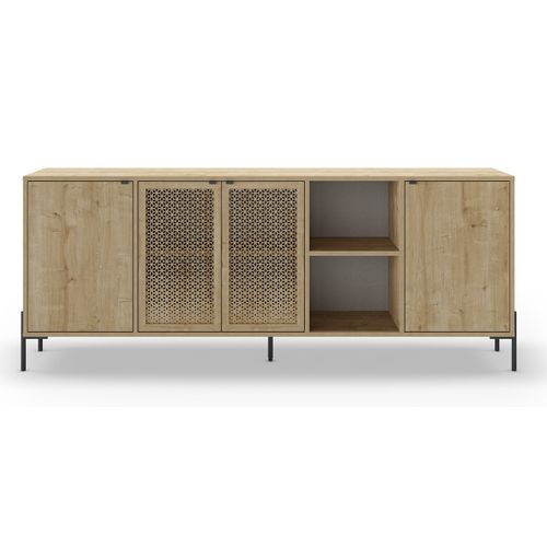 Buffet, Meuble De Rangement Aspect Bois Coloris Chêne, Pieds En Métal Noir