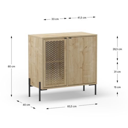 Buffet, Commode De Rangement Aspect Bois Coloris Chêne, Et Pieds En Métal Noir