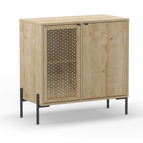 Buffet, Commode De Rangement Aspect Bois Coloris Chêne, Et Pieds En Métal Noir