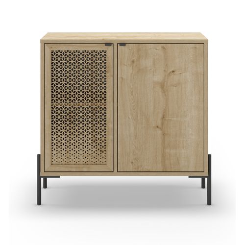 Buffet, Commode De Rangement Aspect Bois Coloris Chêne, Et Pieds En Métal Noir