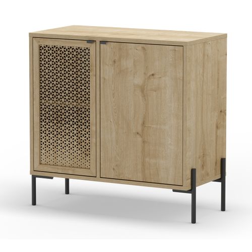 Buffet, Commode De Rangement Aspect Bois Coloris Chêne, Et Pieds En Métal Noir