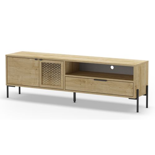 Meuble TV, Meuble De Salon Rectangulaire Aspect Bois Coloris Chêne Et Métal Coloris Noir