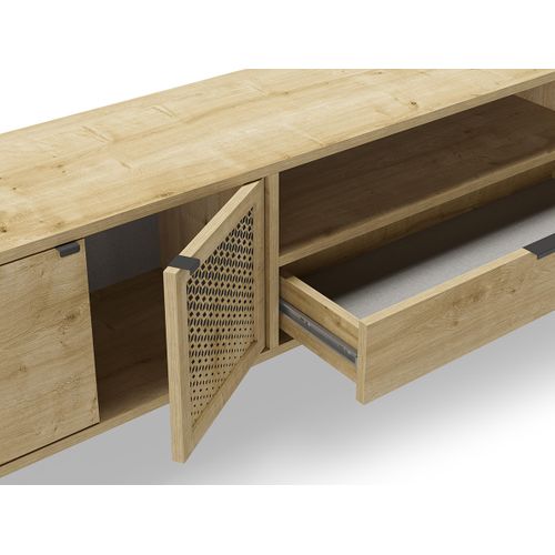 Meuble TV, Meuble De Salon Rectangulaire Aspect Bois Coloris Chêne Et Métal Coloris Noir